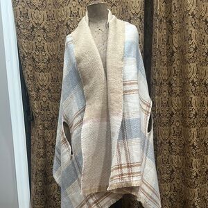 Merona Plaid Scarf Wrap - Beige and Blue